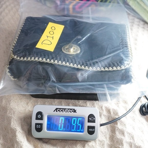 Steve Madden Black Satiny Fold Over Crossbody Purse with Gold Tone Chain - Picture 9 of 10